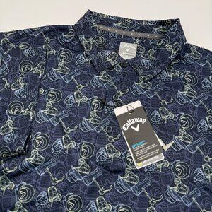 NWT Callaway Men’s XL Opti-Dri Golf Polo Blue Allover Graphic Print UPF 50